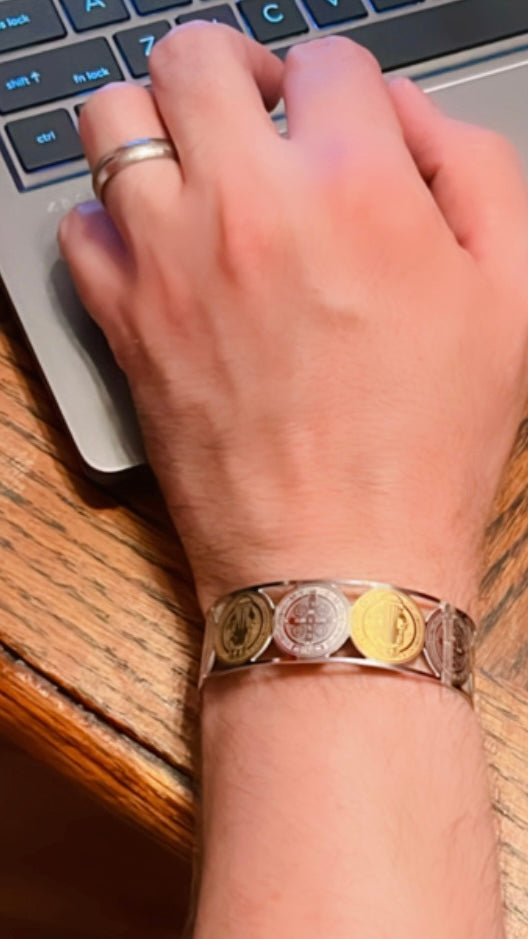 Men and Women Saint Benedict Cuff Bracelet.