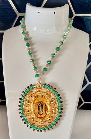 Our Lady of Guadalupe, Our Lady of Mount Carmel and Sacred Heart of Jesus Handcrafted Necklace