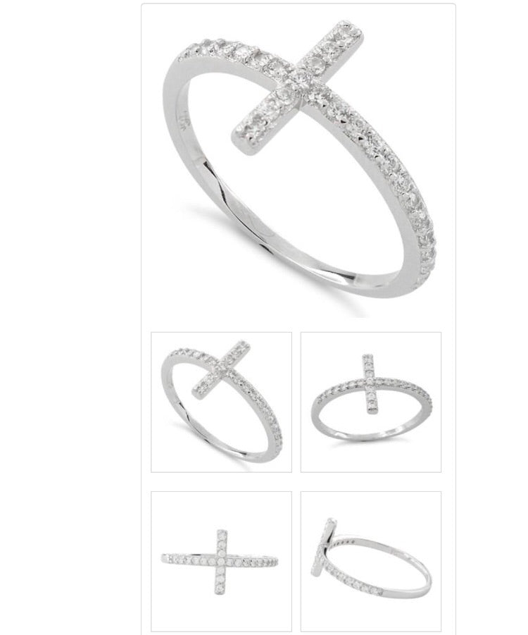 Sterling Silver Cross Clear CZ Ring