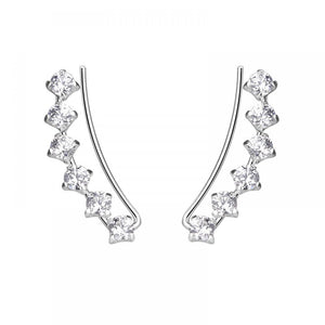 Silver Curved Line Cubic Zirconia Ear Climbers