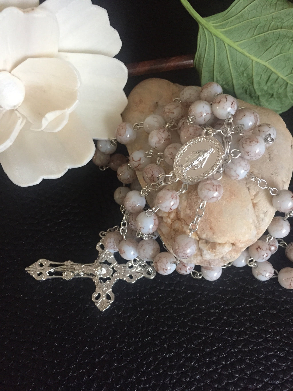 Rosary of Our Lady of the Miraculous Medal (Gemstone Beads, Metal Chain)