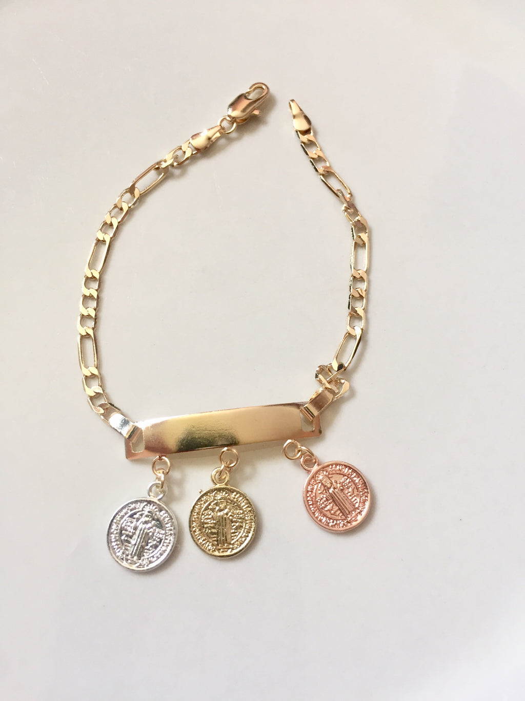 Saint Benedict 14k gold plated bracelet.