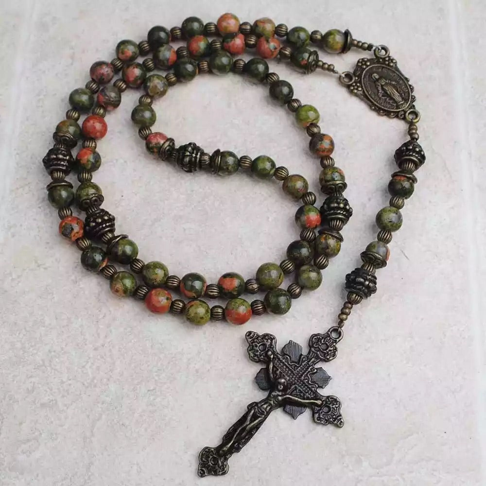 Rosary of Our Lady of the Miraculous Medal (Gemstone Beads, Antique Bronze)