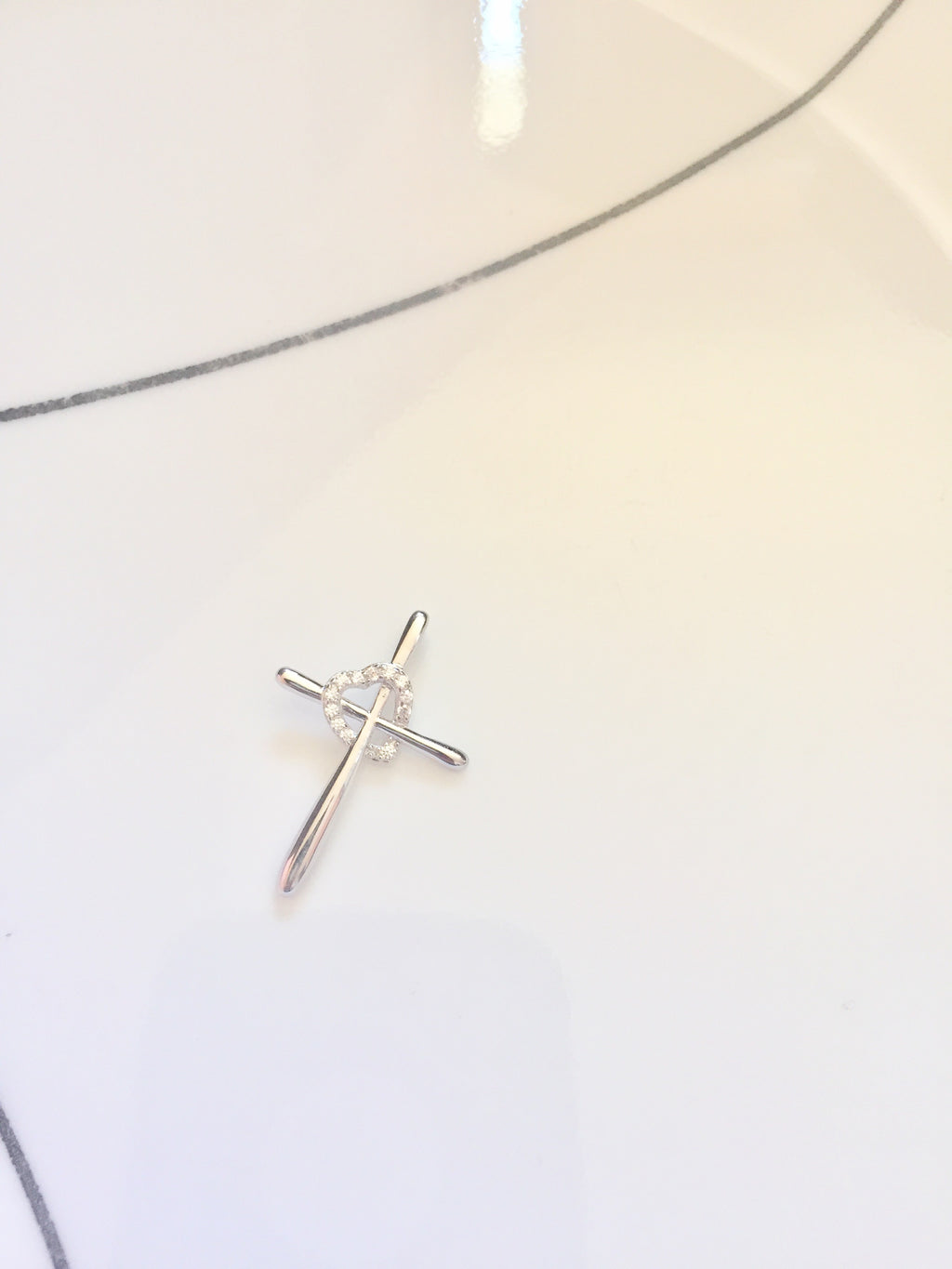 Sterling Silver Cross Heart CZ Pendant