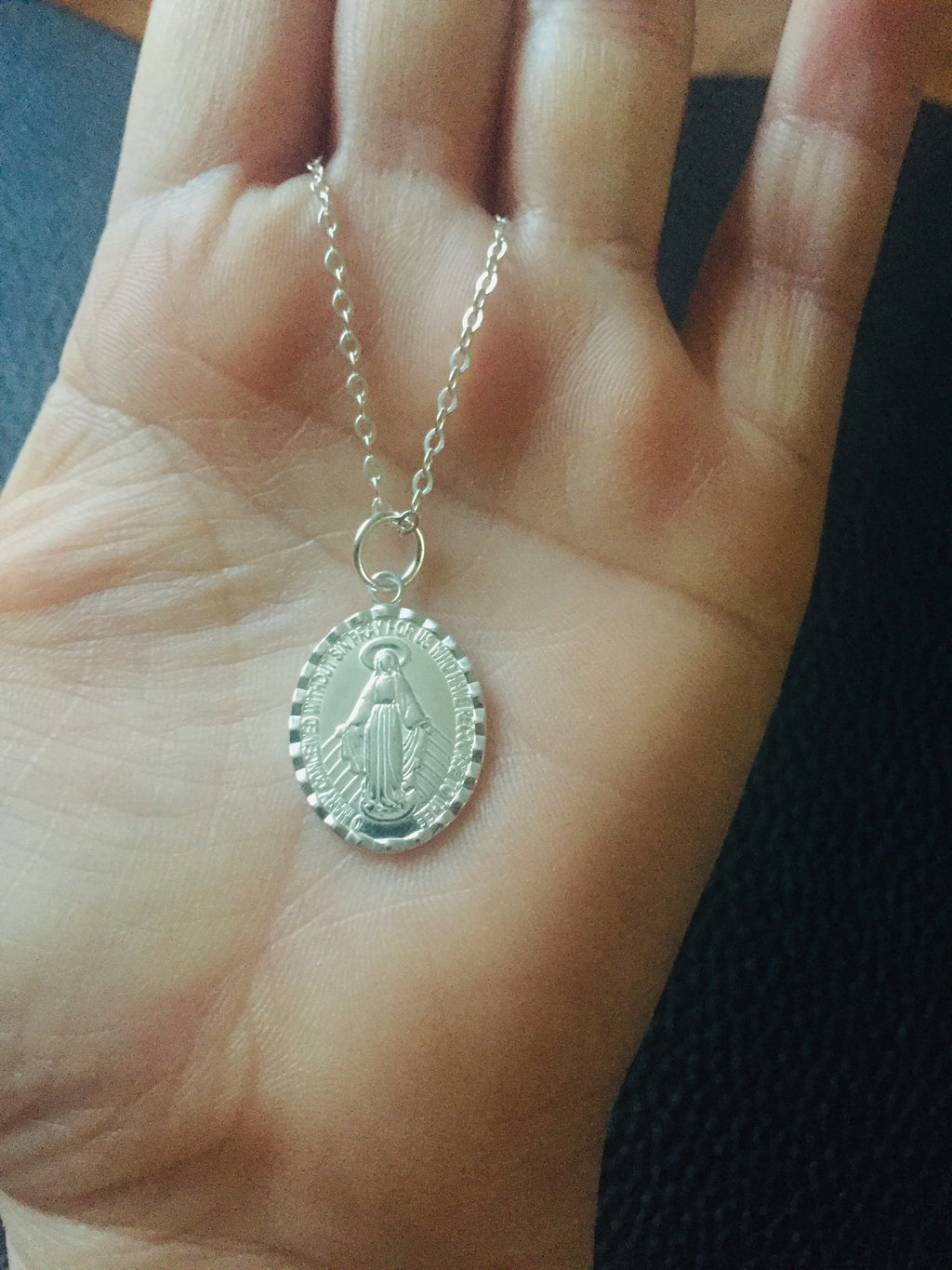 Sterling Silver Miraculous Medal Necklace Pendant