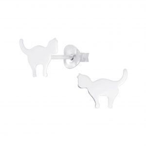 Silver Cat Stud Earrings