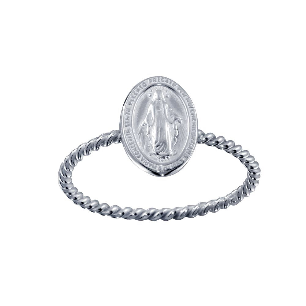 Sterling Silver 925 High Polished Miraculous Medal Ring