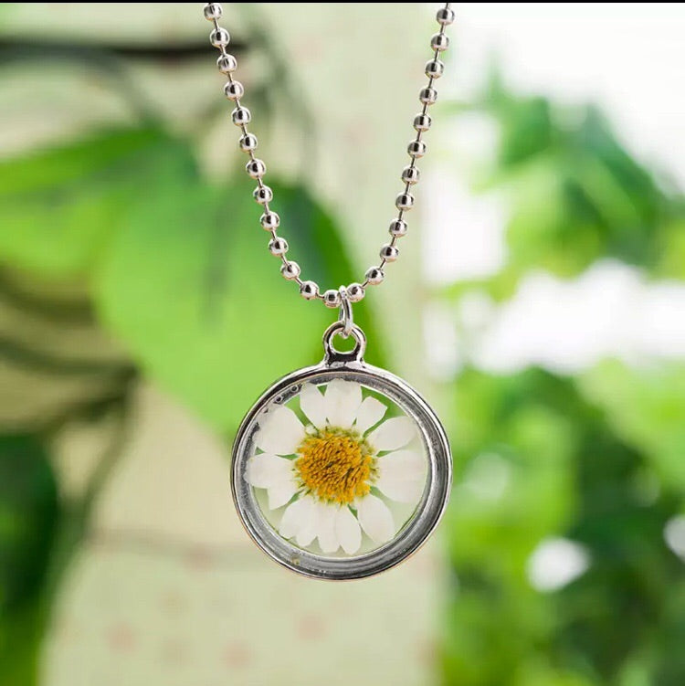 Daisy dried flower necklace