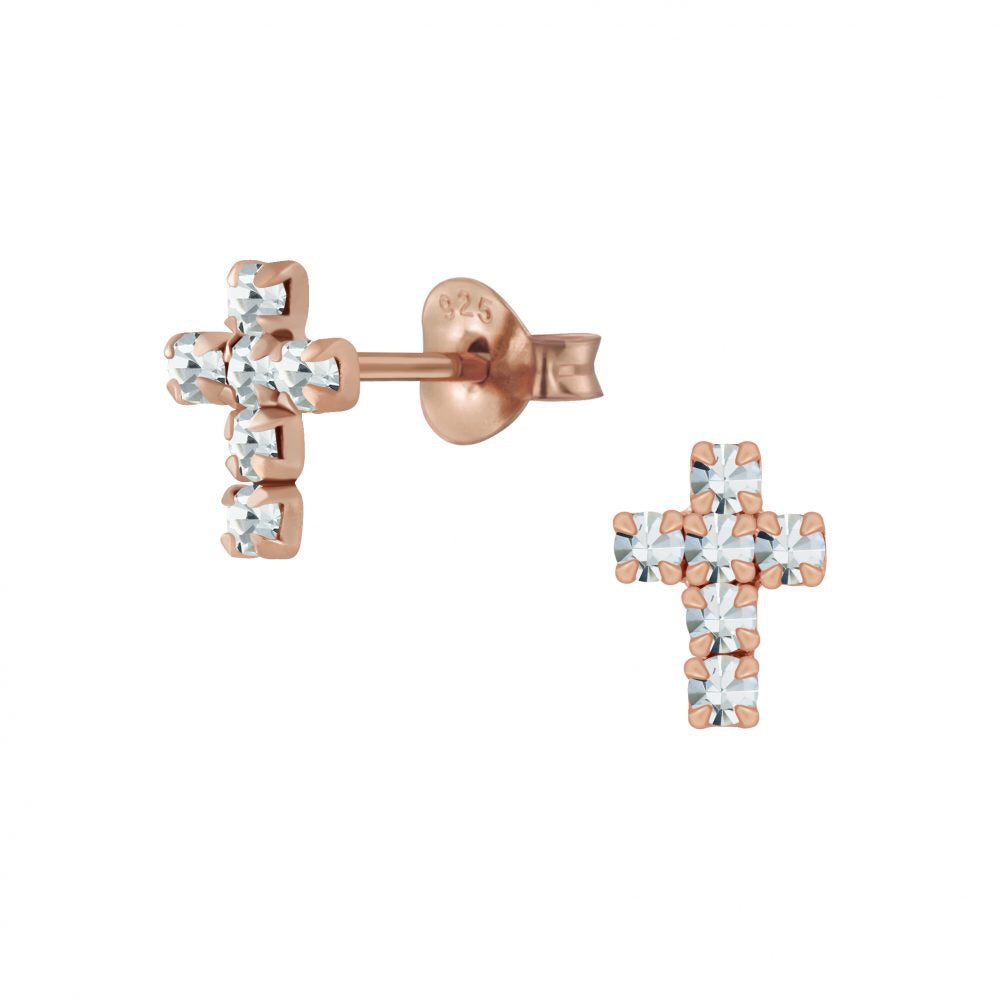 Silver Cross Crystal Stud Earrings