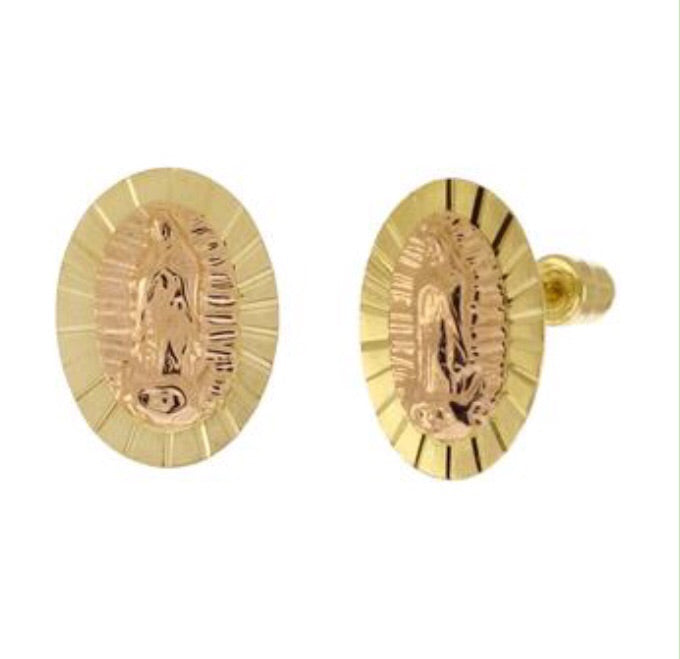 14K Gold Two-Tone Lady of Guadalupe W. Screw-Back Stud Earrings