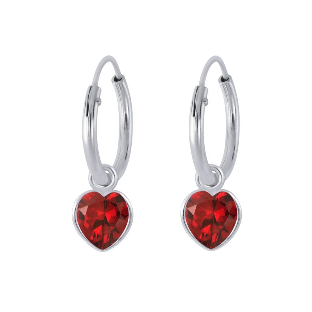 4mm Heart Cubic Zirconia Silver Charm Hoop Earrings