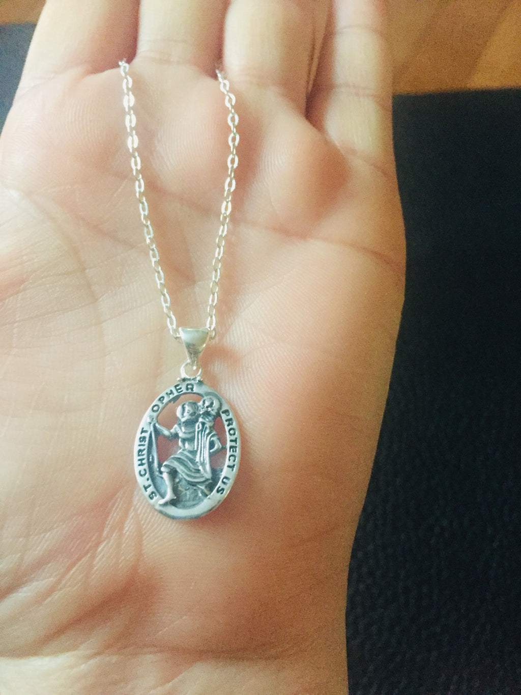 Sterling Silver St. Christopher Oval Pendant Necklace