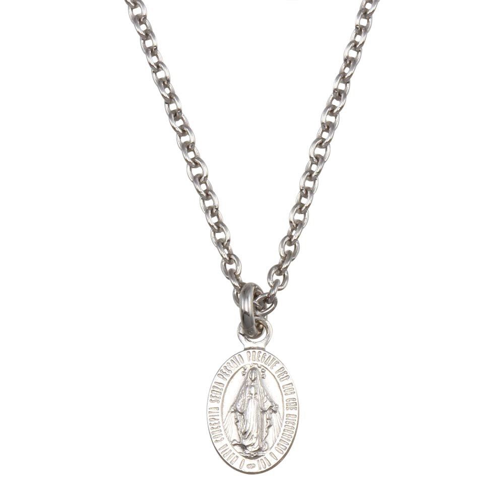 Sterling Silver 925 Miraculous Medal Pendant Necklace